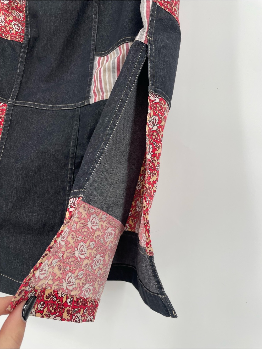 80s 90s Koos Of Course! Patchwork Denim Style Midi Skirt Elastic Waist Cotton - Picture 12 of 15